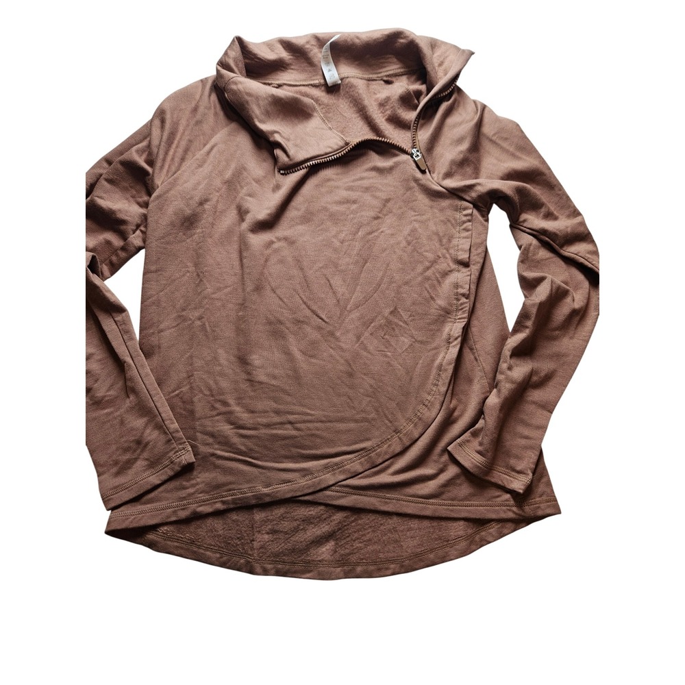 Scorpio Sol Womens Brown Asymmetrical Quarter Zip Tulip Hem Pullover Top Size M
